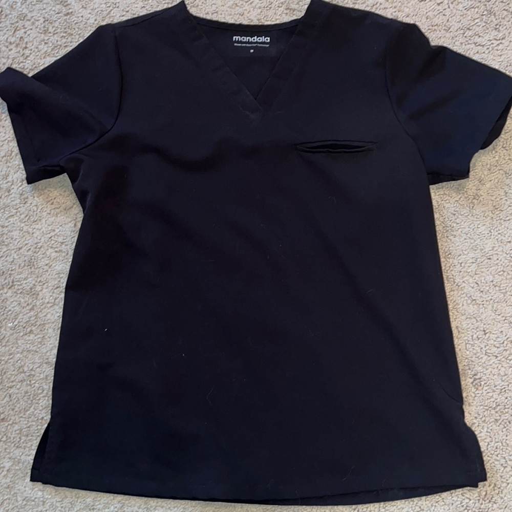 Black Mandala one pocket scrub top